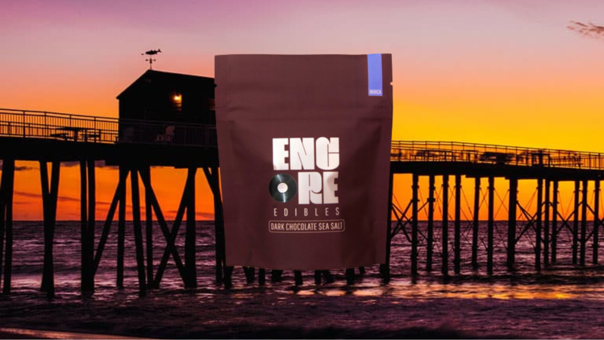 Encore Dark Chocolate Edibles from ReLeaf Dispensary in Williamstown NJ with Jersey Shore in the background