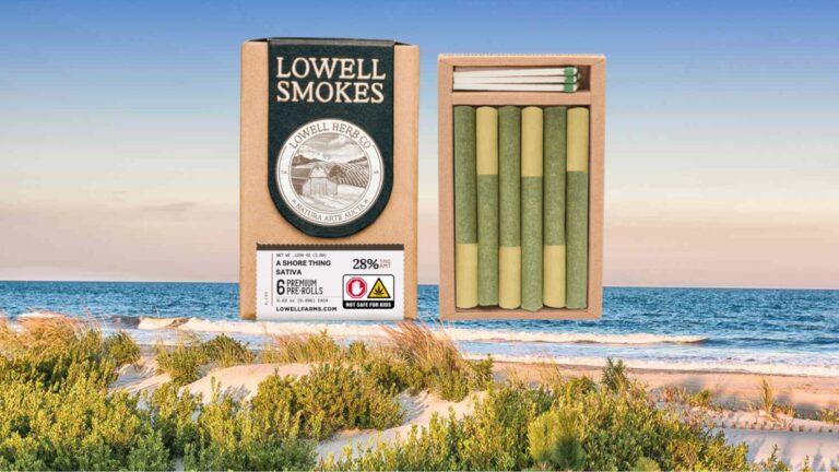 Lowell Smokes A Shore Thing Sativa Blend from ReLeaf Dispensary in Williamstown NJ with Jersey Shore in the background